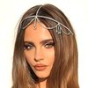 NAISKA Silver Rhinestone Layered Head Chain Jewelry for Women Long Tassel Crystal Rhinestones Cap Headpiece Bridal Wedding Party Belly Dance Rhinestone Flapper Headwear Accessories for Women and Teen