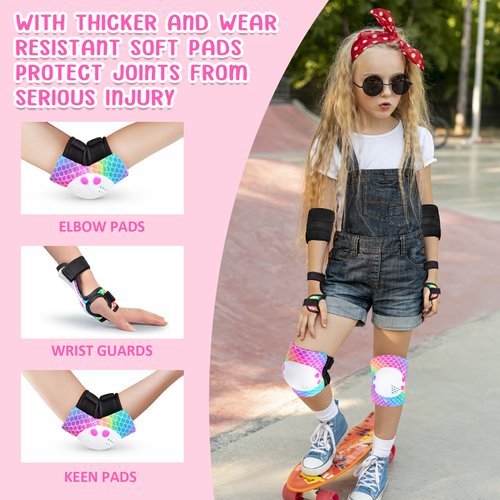 Ausletie Knee Pads for Kids Girls Protective Gear Set Adjustable Knee Pads and Elbow Pads Set with Wrist Guard for Girls Kids Toddler Roller Skates Bike Cycling Skateboard Scooter