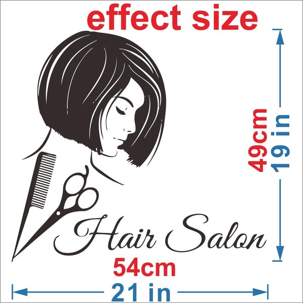 Fashionable Hair Salon Wall Decal Set | Beauty Salon Sticker with Scissors and Comb | Barbershop Vinyl Window Decals | Stylish Hairdresser Wall Decoration Effect Size 21"x19"inch (Black-JZY192-hair)