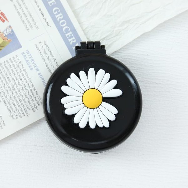 Black Daisy Travel Hair Brush Pocket Comb with Mini Mirror Portable Compact Folding Hair Brushes Round Mini Compact Massage Comb for Girls and Women, Styling Tools and Appliances, Hair Combs (2H989)