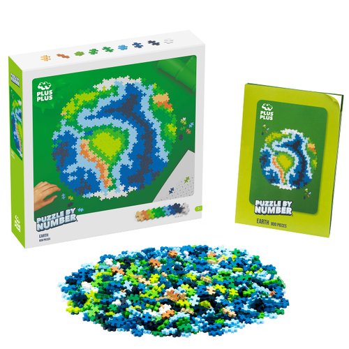 PLUS PLUS Puzzle by Number, 800 Piece Mini Interlocking Hashtag Color Blocks, 3D Pixel Art Kit for Kids - Earth