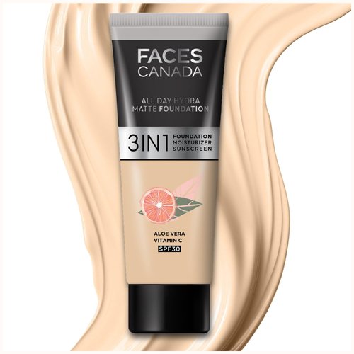 FACESCANADA All Day Hydra Matte Foundation with SPF 30 - Absolute Ivory | 3-in-1 Foundation Moisturizer Sunscreen | Oil Free with Vitamin C | 0.51 Fl Oz/15ml