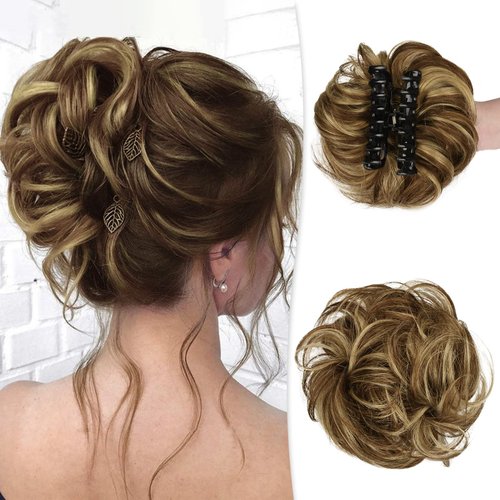 Claw Clip Messy Bun Hair Piece Real Human Hair Buns Wavy Curly Chignon Hair Bun Extensions Tousle...
