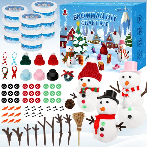 9 Pack DIY Snowman Kit Toys for Kids,Christmas Crafts Gift Toys for Girls,Boys,Build a Snowman Kit Indoor Decorations,Creative Kids Air Dry Modeling Clay,Christmas Gift Stocking Stuffers for Toddler
