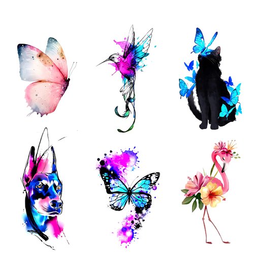 INKARTLINK 6 Design/set temporary tattoo, colorful tattoo stickers, immediate color development, lasting 1-3 days,Waterproof, cute, cartoon, female fake tattoo stickers (Butterflies and cats)