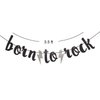 Born to Rock Glitter Banner for Rock Birthday Party Decorations (Black)