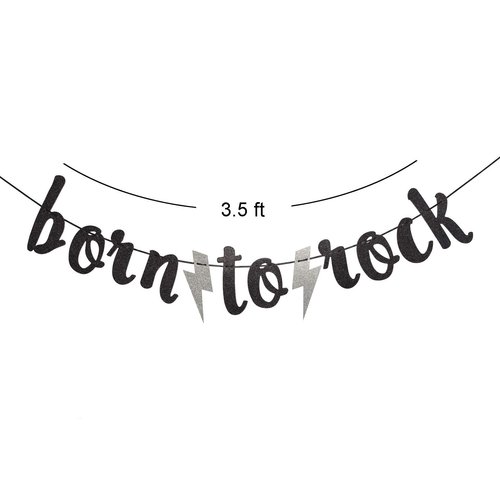 Born to Rock Glitter Banner for Rock Birthday Party Decorations (Black)