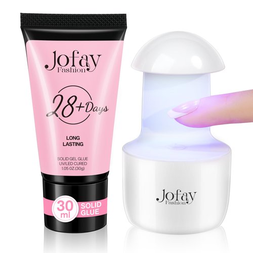 Solid Nail Glue Gel 30g Mini UV Light for False Nail Tips, Jofay Fashion Nail Extension Gel UV Nail Glue Portable USB LED Nail Lamp Kit Acrylic Nail Glue Gel Nail Dryer for Salon Art DIY at Home