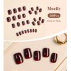Morily 30pcs Press on Nails Short Square Burgundy Fake Nails with Solid Color Designs Acrylic Glossy False Nails Reusable Stick on Nails for Women (Burgundy)