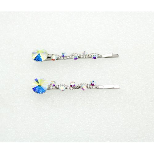 Faship A Pair Of AB Premium Rhinestone Crystal Floral Hair Clips 2 Pcs Pins - AB
