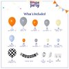 HOUSE OF PARTY Race Car Balloon Garland Kit – Two Fast Birthday Decorations with Blue Orange Yellow Grey & Checkered Balloons, Race Cars Party Supplies