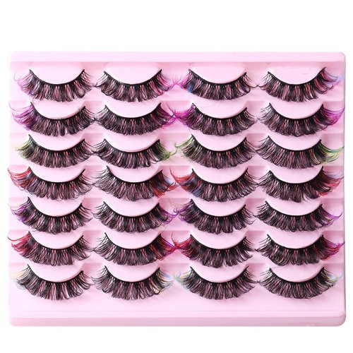 ABELYN Natural False Lashes with Color Soft and Wispy Thick Curly 3D Faux Mink Colored Eyelashes ...