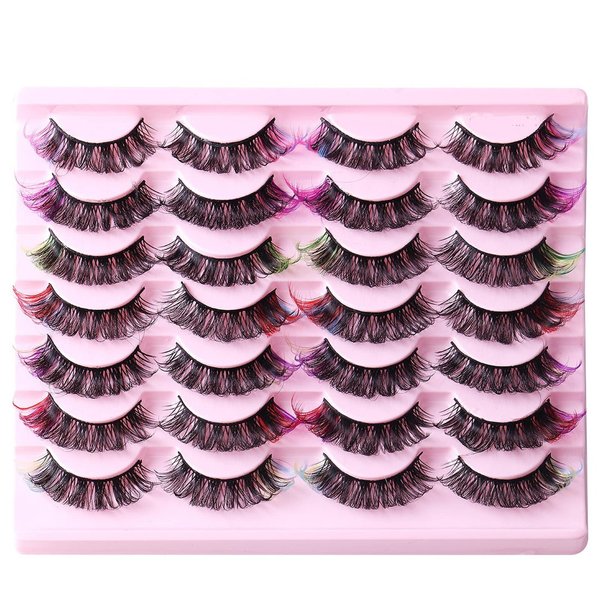 ABELYN Natural False Lashes with Color Soft and Wispy Thick Curly 3D Faux Mink Colored Eyelashes Extension Full Strip Lashes