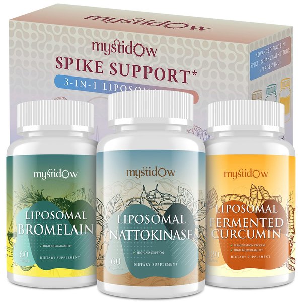 Spike Support Trio | Liposomal Nattokinase 8000 FU 500mg, Bromelain 1150 mg & Fermented Curcumin 1800 mg | High Potency, Enhanced Absorption Formula | for Immune, Heart & Circulatory| 60 Servings