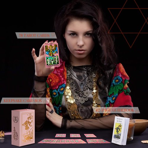 LYINGFISH Tarot Cards Pink Tarot Cards with Guide Book Waterproof and Wrinkle Resistant Tarot Gold Foil Tarot Cards for Beginners Pink Tarot Deck Tarot Cards with Meanings on Them Gold Tarot Cards