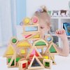 Agirlgle Wood Building Blocks Set for Kids 24 Pcs Rainbow Stacker Stacking Game Construction Toys Set Preschool Colorful Learning Educational Toys - Geometry Wooden Blocks for Boys & Girls