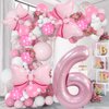 Pink Birthday Balloons Pink Bow Balloons 40 Inch Number Balloons Set for Pink Birthday Decorations 6 Year Old Girl Birthday Party Decoration Balloon Aluminum Film Balloon