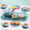 JOYIN Mermaid Tea Set for Toddlers Tea Party Set for Children Kids Pretend Role Play Tin Teapot Set with Cups, Plates and Carrying Case Kitchen Toy for Little Girls Birthday Gifts Age 3 4 5 6