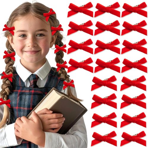 SAWINDA 20PCS Christmas Red Velvet Hair Bows Mini Bows for Girls Small Bow Hair Clips Cute Bowknot Hair Barrettes Alligator Clips Accessories for Little Girls Toddler Infant