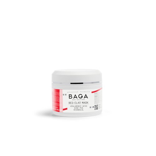 BAGA Moroccan Red Clay Mask – 3.38 oz (100 ml), Infused with Hyaluronic Acid, Zinc PCA, and Bisabolol for Deep Detox, Intense Hydration, and Calming Skin Care Rituals