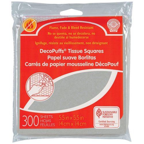 DecoPuffs Tissue Paper Squares, Grey, 5-1/2" x 5-1/2", 300 Count