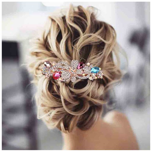 Yheakne Sparkle Crystal Wedding Hair Clip Barrette Gold Rhinestone Hair Barrette Bling Bridal Headpieces Decorative Head Clip Headwear Crystal Hair Clip Comb Bride Hair Accessories for Women and Girls Gifts (Multi Color 2)