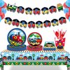 Adirasenotek 3Pcs Freight Train Party Tablecloths,Train 87" Lx51 W Rectangular Plastic Table Covers,Kids' Party Disposable Tablecloths for Decoration,Birthday Party,Baby Showers
