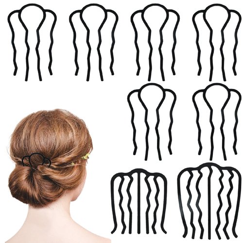 8 Pieces Metal Hair Side Combs Hair Fork Clip Hair Pin Sticks U-Shape Hair Pin Stick for Girls Women Vintage Hairstyle Hair Accessories(Black, 6 PCS 4 Prong, 2 PCS 7 Prong)