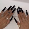Hkanlre Black Press on Nails Long Fake Nails Square Full Cover Soild False Nails for Women and Girls 24PCS