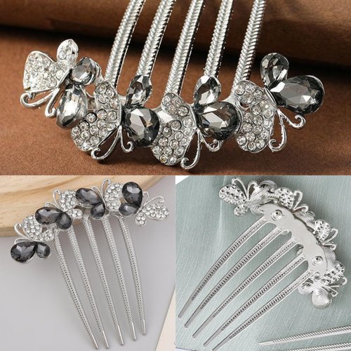 Hair Side Comb Crytal Hair Pins for Bridal, Butterfly Rhinestone Hair Clips Wedding Flower Hair Decorations Hair Tools for Brides Bridesmaids Women Ladies (4 Pack)