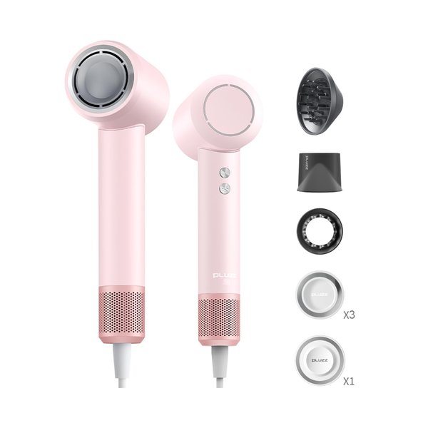 PLUZZ Hair Dryer SE, 110,000 RPM Brushless Motor High Speed Blow Dryer Fast Drying, 270 Million Negative Ion with Diffuser, Smooth Magnetic Nozzle, Gentle Air Nozzle and Holders