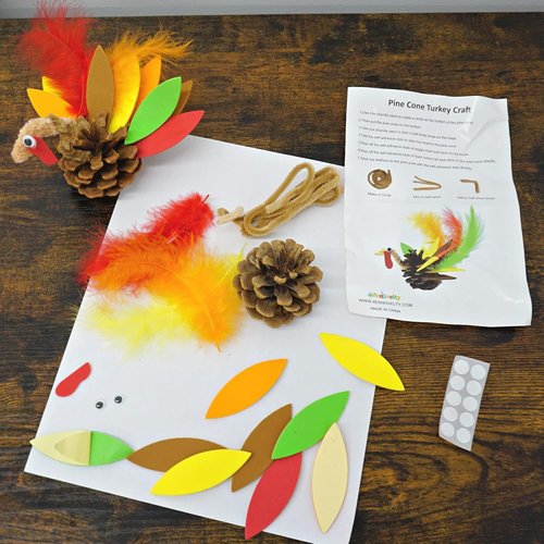 4E's Novelty 4 Pack Pinecone Turkey Craft Kit - DIY Thanksgiving Crafts for Kids & Adults, Thanksgiving Table Decorations, Turkey Arts and Crafts for Kids, Thanksgiving Centerpiece Craft for Kids
