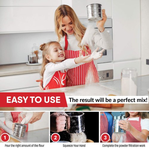 ChefGiant 2.5 Cup Flour Sifter, Semi Automatic Small Baking Sieve, Stainless Steel, Fine Mesh Sieve Flour Duster
