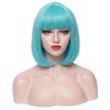 PATTNIUM 12 Inches Blue Bob Wig Short Light Blue Bob Wig with Bangs for Women and Girls Heat Resistant Synthetic Teal Blue Bob Wig (Light Blue)
