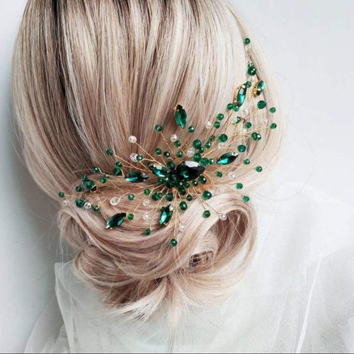 Bridal Green Crystal Hair Comb Emerald Hair Vine Malachite Green Wedding Headpiece Prom Party Festival Hair Accessories for Women and Girls