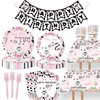 80 Pcs Holy Cow I'm Two Girls Birthday Decorations Moo Moo I'm Two Paper Dinner Plates Napkins Forks Dinnerware for Farm Animals Cow Themed Girls 2nd Birthday Party Supplies