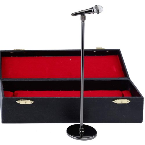 Miniature Microphone Mini Musical Instrument Replica Model for 1:6 Action Figures Dollhouse Accessories Display Home Decoration Ornament (Black, (Adjustable) 7.87"-11.41")
