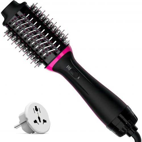 Dual Voltage Hair Dryer Brush for European Travel, Plus 2.0 Blow Dryer Brush with European Plug 110V-120V/220V-240V One Step Hair Dryer and Styler Volumizer with Negative Ion Anti-frizz Styling Brush
