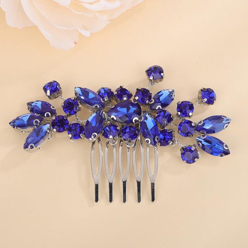 BERYUAN Dainty Teardrop Rhinestone Crystal Wedding Hair Comb Handmade Hair Side Comb Women Girls Wedding Headpiece Silver Gold Wedding Hair Accessories for Brides Bridesmaid (blue)