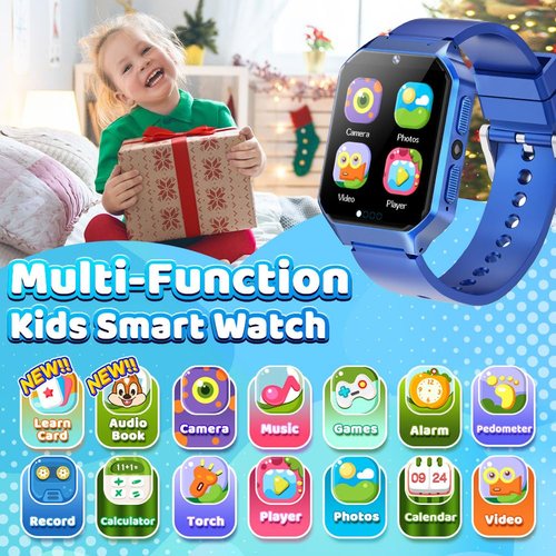 Smart Watch for Kid Age 4 5 6 7 8 9 10 Boys Girls Learning Toy with 26 Puzzle Game 1.69" Touch Screen HD Camera Video Music Player Alarm Clock Storybook Pedometer Christmas Birthday Gift Idea (blue)
