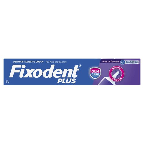 Fixodent Plus Gum Care Denture Adhesive Cream for Fulls and Partials, 2 oz (57g) - Pack of 2