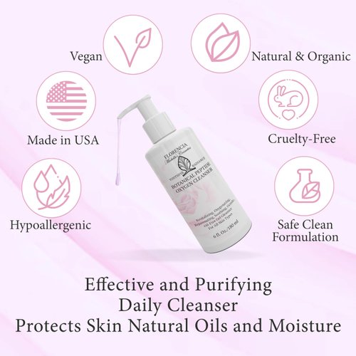 Florencia Botanical Peptide Oxygen Cleanser. Daily Foaming, Oil-Free Gel Face Wash for Dry to Oily, Sensitive Skin. Oxygen Revitalizing Cleanser w/Peptides, Botanicals, Glycoproteins, 6 Oz