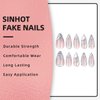 SINHOT Gothic Press on Nails Long Stiletto Fake Nails Y2K Silver Acrylic Nails Glossy Glue on Nails Stick ons False Nails with Design 24 pcs