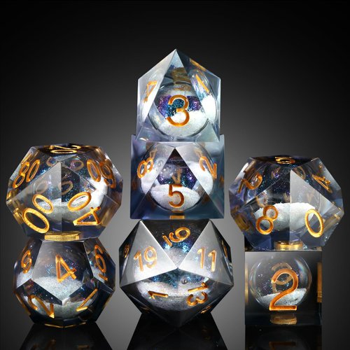 DNDND Liquid Sharp Edge DND Dice, A Full Set of Liquid D&D Die with Gift Case for Dungeons and Dragon Game (Grey Liquid)