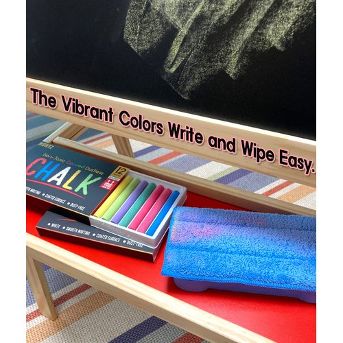 Huntz Dustless Chalk With Microfiber Eraser (Washable & Reusable) (12 White Chalks + 12 Colored Chalks + Eraser)