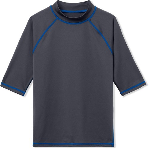 TSLA UPF 50+ Youth Kids Rash Guard Short Sleeve, UV/SPF Surf Swim Shirt, Aqua Water Swimsuit Top, Mid Sleeve Rashie Charcoal & Cobalt Blue, 10