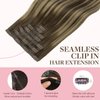 GOO GOO Clip in Hair Extensions Real Human Hair, 16inch 110g 7Pcs, 4/26/4 Balayage Chocolate Brown to Honey Blonde, Remy Human Hair Extensions Clip ins for Women, Natural Human Hair