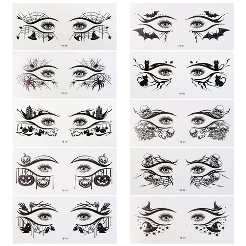 Halloween Eye Stickers for Women Penta Angel 10 Pairs Scary Spider Skull Bat Eyeliner Face Makeup Sticker Temporary Tattoos for Girls Halloween Masquerade Carnival Costume
