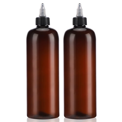Segbeauty 16.9oz Amber Squeeze Bottles, 2Pcs 500ml Refillable Hair Dye Colored Applicator Bottle with Angled Tip, PET Twist-On Top Tip Plastic Empty Dyeing Tool for Hair Color Perm Oil Salon