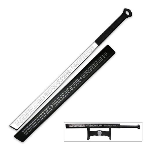 K EXCLUSIVE Full Tang Triple Edged Sword with Wood Stand - Carbon Steel Blade with Inscription, Leather-Wrapped Hardwood Handle, Matching Wooden Scabbard, Impressive Display Piece - Length 41 1/4"